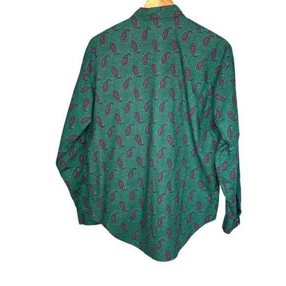 Vintage 90s Kudos Green Paisley Button Up Shirt Men’s Medium Long Sleeve - Picture 4 of 6